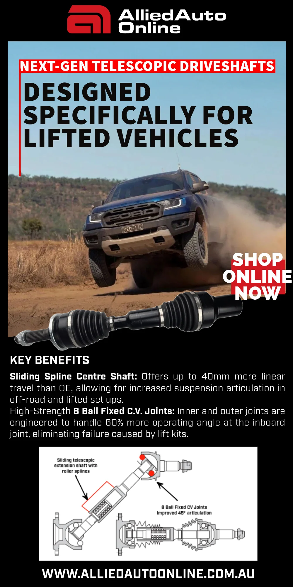 2X Front Extended Drive Shaft for Ford Ranger PX1 PX2 PX3, Mazda BT50 UP UR 4WD - Image 2